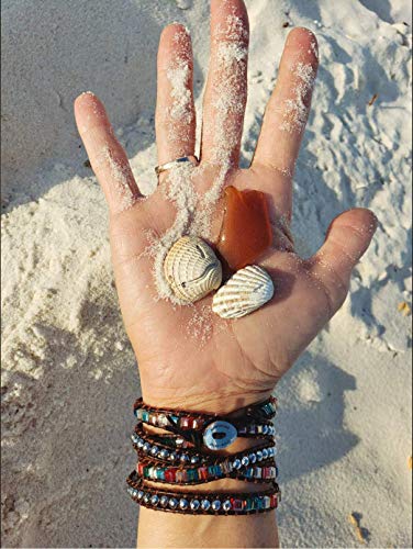 New! Dazzling Handmade Leather Wrap Bracelet Collection - style: 5 Wrap Multi Color & Silver Faceted