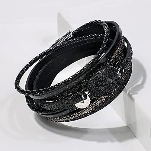 Artilady Leather Wrap Bracelets for Women - Pearl Bracelets Handmade Clasp Bangle Bracelet with Beads Jewelry Gift for Women and Mother - style: Black with druzy