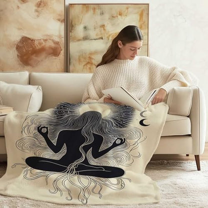 Mystic Feminine Meditation Blanket for Women and Girls, Cream Tone Spiritual Throw for Relaxation or Yoga, Unique Gift for Mom Sister or Spiritual Practitioners, 40x50 Inches - size: 50"x40"