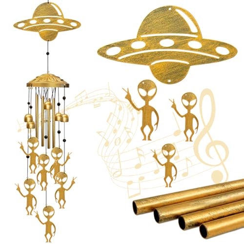 Alien Wind Chimes for Outside, Extraterrestrial UFO Windchimes Decor, Metal Saucerman Bell, UFOs & Aliens Wind Chime Yard Garden Decor Outdoor, Men/Women/Memorial/Housewarming/Birthday/Festival Gifts - color: Alien