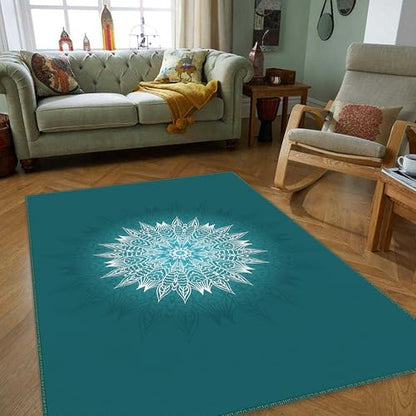 Mandala Yoga Rug, Handmade Geometric Carpet, Meditation Mat, Soft Green Mandala Design, Boho Living Room Accent, Custom Gift Idea