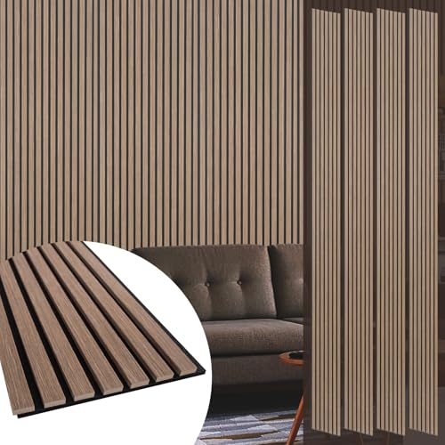 Yuzzy Wood Panels for Wall - 9 Feet Dark Walnut Wood Slat Acoustic Panels 4 PCS - Modern Sound Absorbing Wall Panels for Interior Wall Decor for Home, Office, Studio - color: Dark Walnut, size: 4pcs - 108 * 11 in