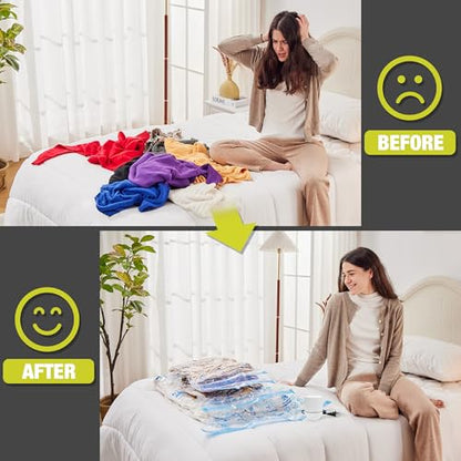 HIBAG Vacuum Storage Bags with Electric Pump, Vacuum Seal Bags for Clothing, Pillows, Blanket Bedding Comforters, 10 pack Large - size: LARGE