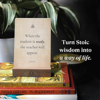 The Philosopher’s Deck - 52 Daily Stoic Motivational Cards with Display Stand and Journal Prompts Designed for Personal Growth, Gifts for Men and Women, Perfect Office Decor for Men