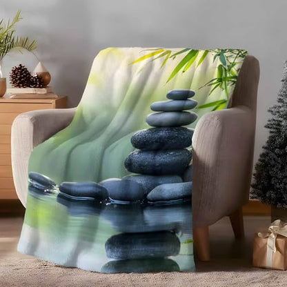 Zen Meditation Stone Lake Flannel Fleece Throw Blanket, Nature Landscape Still Life Blanket Lightweight Soft Warm Blankets for Couch Bed Sofa Living Room All Season Use, 30x40in - size: 30x40in
