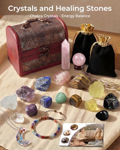 Crystals and Healing Stones Set, Chakra Healing Crystals, 7 Chakra Stones Set, Chakra Bracelets, Rose Crystal Wand and Ball, Reiki Energy Balance and Protection, Relief Anxiety Stress Gifts for Women - color: Colorful (Set 13)