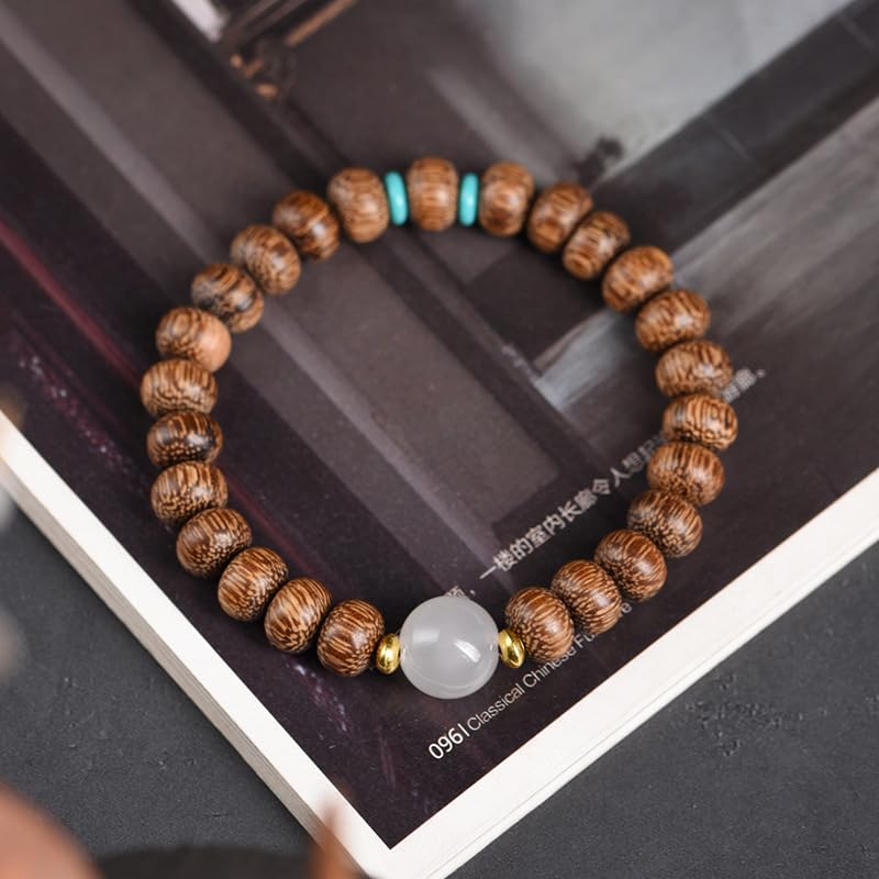 DIY style of plate beads, yellow pear wood, agarwood, Buddha beads, simple gift, men's and women's souvenirs, forest natural wood elastic bracelet