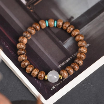 DIY style of plate beads, yellow pear wood, agarwood, Buddha beads, simple gift, men's and women's souvenirs, forest natural wood elastic bracelet