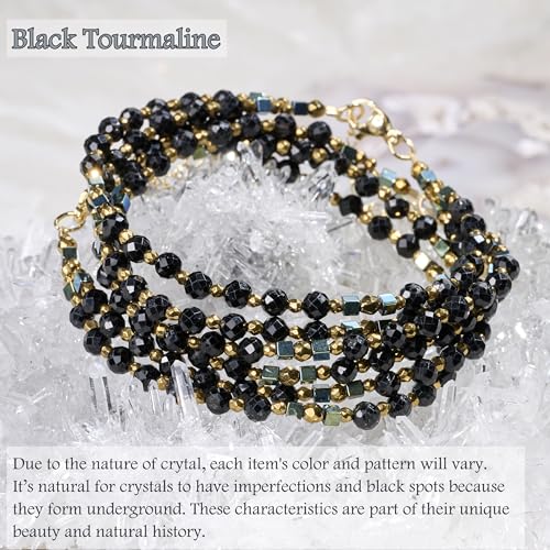 Farfume Beaded Bracelets for Women, Chakra Crystal 4mm Beads Gemstone Natural Stone Bead Spiritual Jewelry Gifts for Women - color: Black Tourmaline-Safety & Shielding