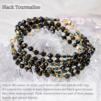 Farfume Beaded Bracelets for Women, Chakra Crystal 4mm Beads Gemstone Natural Stone Bead Spiritual Jewelry Gifts for Women - color: Black Tourmaline-Safety & Shielding
