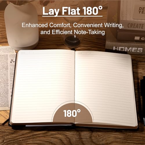 CAGIE Compass Leather Notebook Journal for Men, 100 GSM 288 Pages Lined Journals for Writing, A5 Hardcover Journaling Notebooks Gift Set with Pen for Travel Office Daily Writing - color: Black