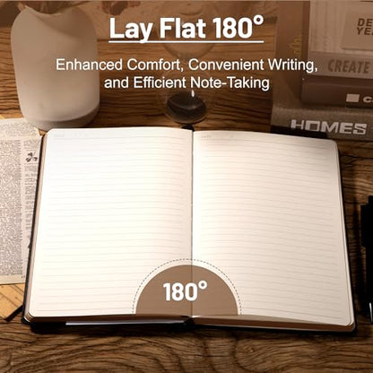 CAGIE Compass Leather Notebook Journal for Men, 100 GSM 288 Pages Lined Journals for Writing, A5 Hardcover Journaling Notebooks Gift Set with Pen for Travel Office Daily Writing - color: Black