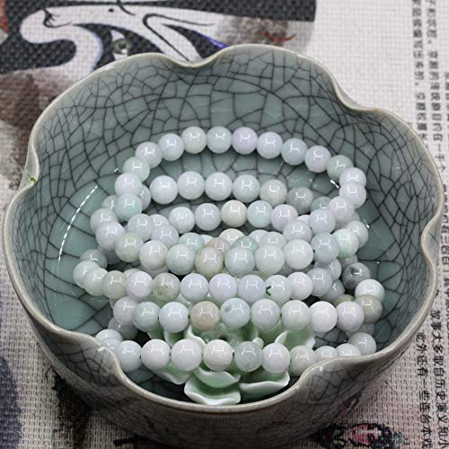 Keleny Gem Semi Precious Gemstones 8mm Natural Quartzite Stone Round Beads Crystal Stretch Bracelet 7 Inch Unisex - color: Green White Jade