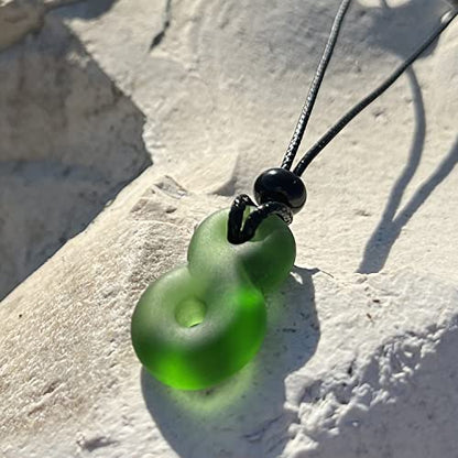 Infinity Necklace - Sea Glass Jewelry - Positive Vibes Collection - Cute Meditation Crystals - Spiritual Gifts for Yoga Lovers - High Vibration Tibetan Symbols - Cool and Trendy Good Luck Amulets - color: Bottle Green Sea Glass Necklace