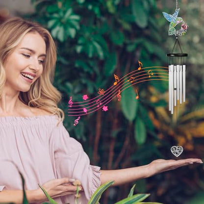 Outdoors Hummingbird Wind Chimes Sympathy Memorial for Loss of Loved One - Soothing Melodic Tones Aluminum Chime Great as a Gift for Your Patio Porch Garden and Backyard (Hummingbird,Heart) - size: 24.1" Hummingbird Heart
