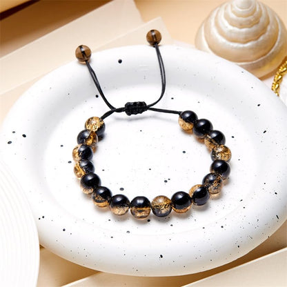 LANG XUAN Beaded Stretch Bracelets for Women Men Healing Crystal Stone Bracelet Bead Adjustable Unisex Gemstones Bracelets 10MM Weave Jewelry Gifts - color: 2pcs Black brown