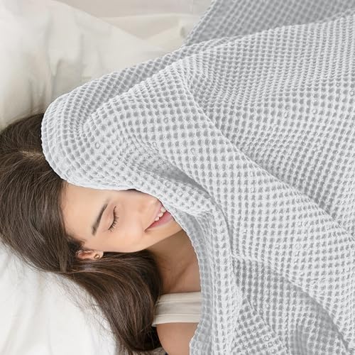 Waffle Blanket King Size Bed, 100% Cotton Soft Lightweight Breathable Summer Blanket, Waffle Weave King Size Bed Blanket: White (104"x90") - color: White, size: King (104" x 90")