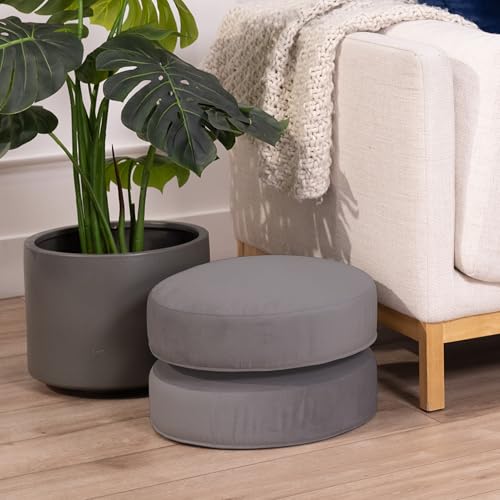 FDP Overstuffed 16 inch Round Velvety and Vinyl Floor Cushions with Handles Flexible Seating for Home, Lounge, Yoga Studio, Deluxe Foam (2-Piece) - Smoke - color: Smoke