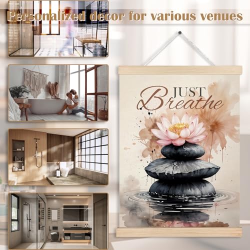 FITIE Just Breathe Zen Lotus Flower Canvas Wall Art Poster Hanger Frames, Motivational Zen Spiritual Wall Decor Prints for Bedroom Meditation Yoga Spa Room Calming Corner, 12x16 Inch
