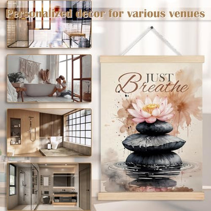 FITIE Just Breathe Zen Lotus Flower Canvas Wall Art Poster Hanger Frames, Motivational Zen Spiritual Wall Decor Prints for Bedroom Meditation Yoga Spa Room Calming Corner, 12x16 Inch