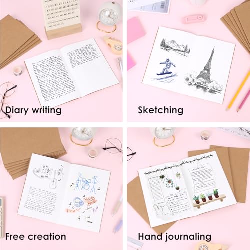 LABUK 8 Pack Blank Kraft Notebooks Journals Notebook Sketch Drawing Pad Book Bulk for Kids Junk Journal, A5, 60 Pages, 8.3 x 5.5 inches
