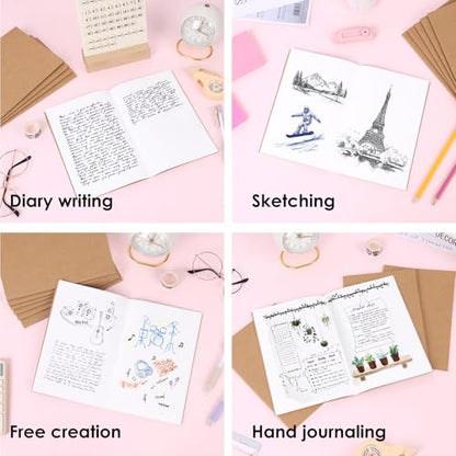 LABUK 8 Pack Blank Kraft Notebooks Journals Notebook Sketch Drawing Pad Book Bulk for Kids Junk Journal, A5, 60 Pages, 8.3 x 5.5 inches