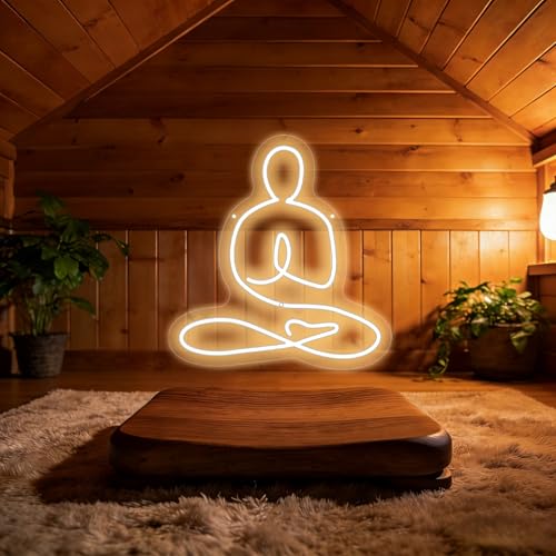 Namaste Meditating Yoga Figure LED Neon Sign, USB Powered Dimmable Zen Neon Light, Wall Decor for Yoga Studio, Home & Spiritual Gift, Meditation Room, Spa, Bedroom Office Shop-13.78”x13" - color: Buddha-Warm White