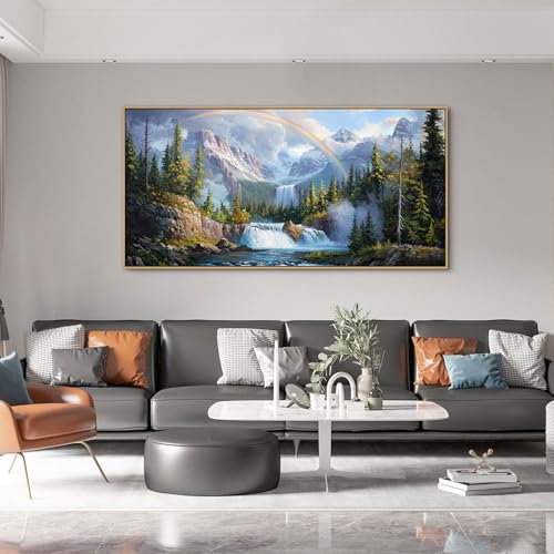 XLSJERST Waterfall Wall Art - Natural Picture Artwork for Walls Lake Landscape Zen Canvas Large Wall Art for Living Room Bedroom Office Home Decor - 58x29 Inches