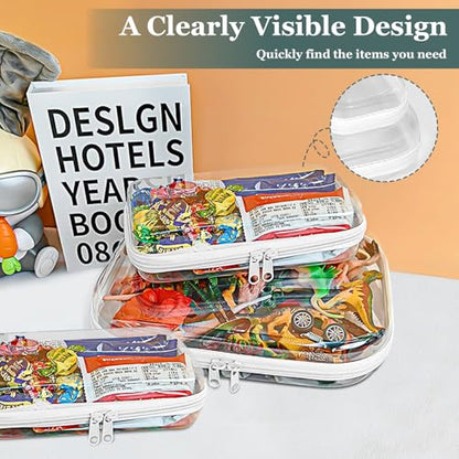 Clear Hard Shell Zipper Cases(3 Packs), Plastic Hard Sided Zippers Pouches Clear Hardshell Pencil Case For Storage, Diaper Bag Organizer Bliss Bins 2*Small/1*Medium