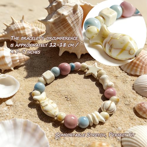 Unisex Stretchy Ceramic Bracelet - Handmade Ocean Beach Boho Jewelry, 1280℃ High-Fired Waterproof Hypoallergenic, Stackable for Women Men, Ideal Gift for All Occasions - color: Off-white