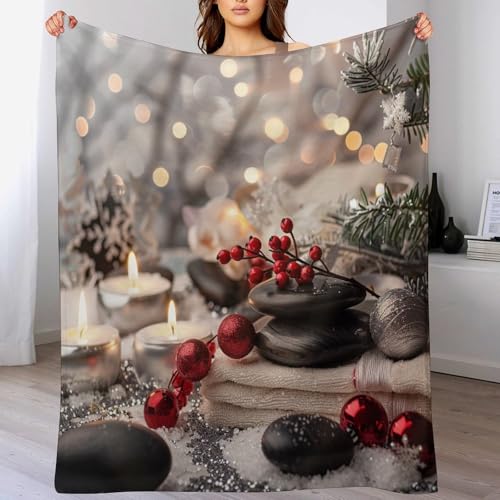 Zens Stones Orchid Throw Blanket, Soft Lightweight Cozy Warm Christmas Balls Candle Flannel Blankets for Couch Bed Travel, 50"x60" - color: Zens Stones Orchid, size: 50"x60"