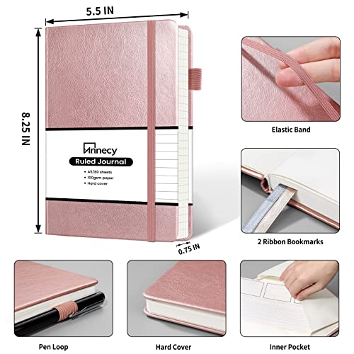 Annecy Lined Journal Notebook, Hardcover Leather Journal for Women & Men, 160 Numbered Pages, Medium 5.5" x 8.25", 100 GSM Thick Paper, Rose Gold - color: Rose Gold, style: Lined