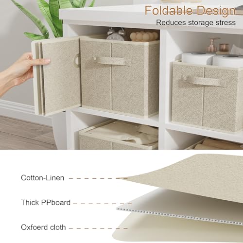Open Storage Baskets, Collapsible Cube Bins, Fabric Container Organizer with Metal Handles, Boxes for Shelves, Closet, Living Room, 13x9.1x7.9in, Grey and Beige, 2 Pack