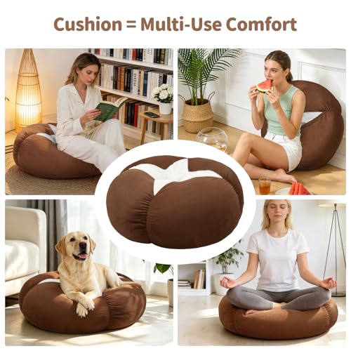 Extra Large Shiitake Mushroom Floor Cushion Pillow – Plush Floor Cushion for Sitting & Activities, for Reading, Gaming, Meditation & Home Decor – Cute Round Plush Chair Cushion.60cm/23.6Inch - style: Shiitake