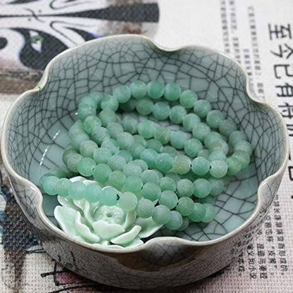 Amandastone Natural Gemstone 8mm Round Beads Stretch Bracelet 7 Inch - color: Matt Green Aventurine