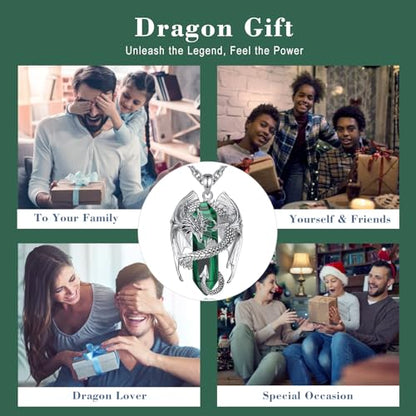 INFUSEU Unique Dragon Necklaces with Healing Crystal Stone for Men Women, Personalized Spiritual Gifts, 24 Inch Chain - color: Green Malachite