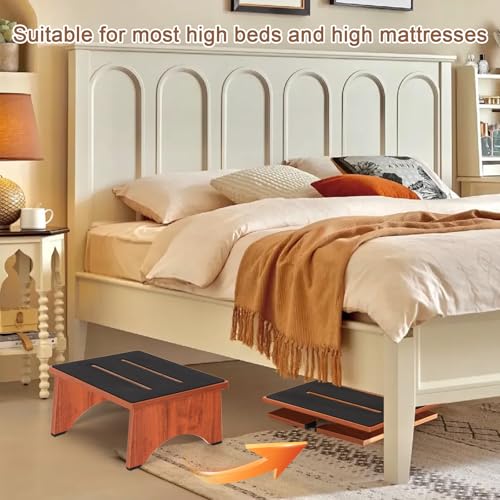Step Stool Foldable, Wooden Step Stool with Non-Slip Rubber Stepping Feet, Folding Platform Step Stools for Adults Seniors in Kitchen, Home, Bedroom, Office, Rv, Easy to Carry,450 LBS Capacity (Brown)
