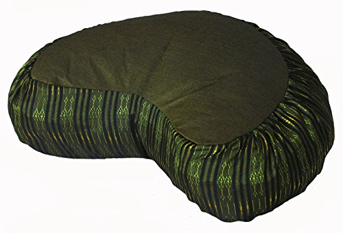 Meditation Cushion Crescent Zafu - Global Weave Olive Green - color: Global Weave Olive Green