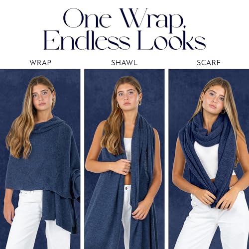 Velanio Cashmere Luxury Knitted Wrap Travel Shawl Scarf, Pashmina Stole, All-Season Scarf for Women Cashmere Wool Blend - color: Hale Navy