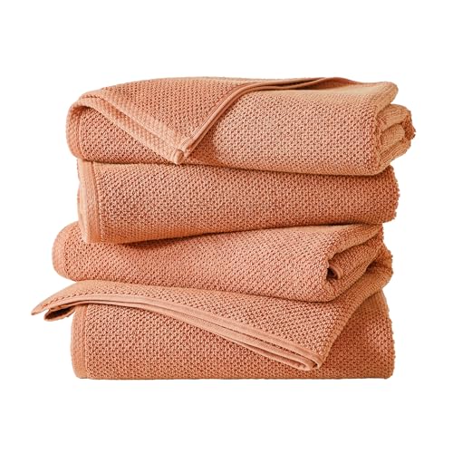 Great Bay Home 100% Cotton 4 Pack 54x27 Bath Towel Set - Absorbent, Quick-Drying, Durable Towels for Bathroom Decor - Low-Twist, Two-Ply Fibers (Dusty Rose) - color: 12 Dusty Rose, size: Bath Towel (Pack of 4)