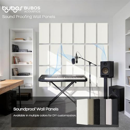 BUBOS 4 PCS Fabric Acoustic Panels, 23.6''x11.8''x1'' Self-Adhesive Soundproofing Panels for Home Studio, Office & Living Room, Sleek Design to Eliminate Echo, Fabric-Clad Off-White - color: Beige, size: 23.6''x11.8''