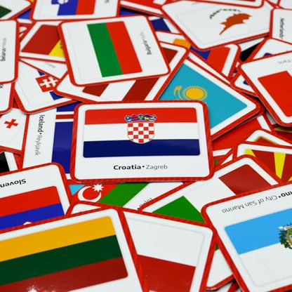 Menique Flags of Europe Memory Matching Game – 100 Cards (50 Pairs) with Flag, Country & Capital – Educational Geography Game for Kids and Adults - style: Flags of Europe