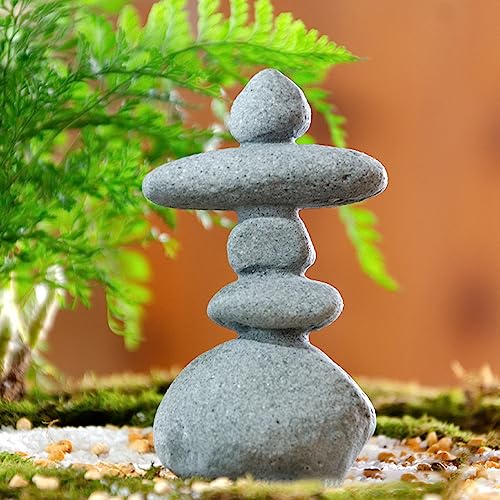 5-Stone Mini Stacked Zen Rock Stone Decor,Handmade Rocks Statues Japanese Garden Decor, Fish Tank Aquarium Decorations,Micro Landscape Decor (5-Stone) - size: 5-Stone
