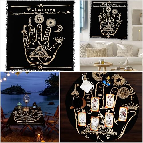 Indian Consigners Palmistry Altar Cloth Celestical Tarot Deck Alter Square Wall Hanging Tablecloth Sacred Place Home Décor Moon Faces Astrology Zodiac Golden Palm - color: Golden Palm