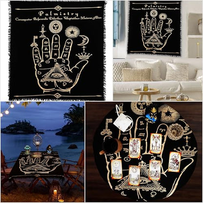 Indian Consigners Palmistry Altar Cloth Celestical Tarot Deck Alter Square Wall Hanging Tablecloth Sacred Place Home Décor Moon Faces Astrology Zodiac Golden Palm - color: Golden Palm