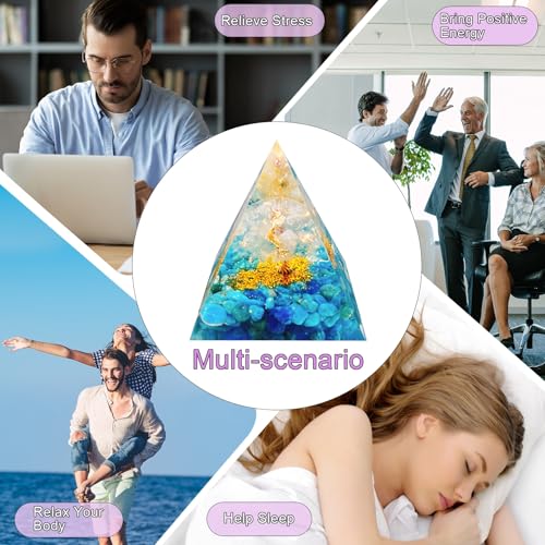Tree of Life Orgone Pyramid,Natural White Quartz&Apatite Orgonite Healing Crystal Pyramid,Crystal Stone Positive Reiki Energy Generator Collection Wealth Lucky Meditation Tool(6cm) - color: White1