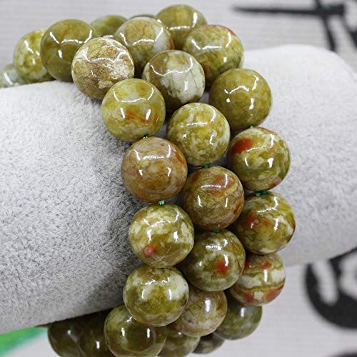 Keleny Natural Gem Semi Precious Gemstones 14mm Round Beads Crystal Stretch Bracelets 7 Inch Unisex - color: 14mm Green Serpentine