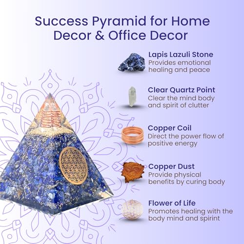 Orgone Pyramid of Success – Lapis Lazuli Orgonite for Honesty, Self-Awareness, Chakra Balancing, Meditation, Reiki Healing, EMF Protection & Positive Energy Enhancement - color: Lapis Lazuli