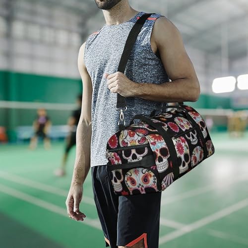 Sugar Skull Art Large Capacity Portable Fitness Bag, Easy to Carry - color: Sugar Skull art