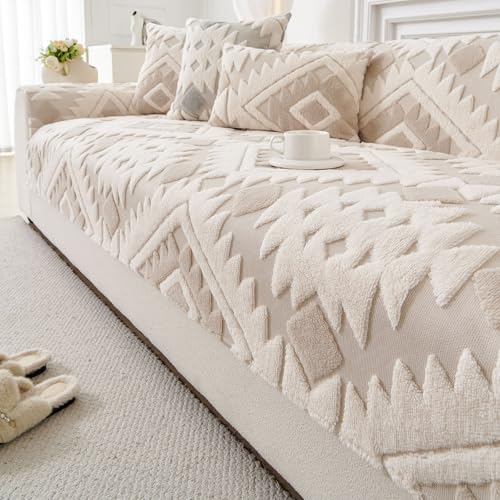 Boho Plush Couch Covers for Sofa Washable, Fuzzy Soft Couch Cover for Sectional Sofa, Non Slip Jacquard Sofa Cover Furniture Protector for Kids, Pets (Light Coffee,28"x28") - color: Light Coffee, size: 28"x28"/Armrest or Backrest Cover